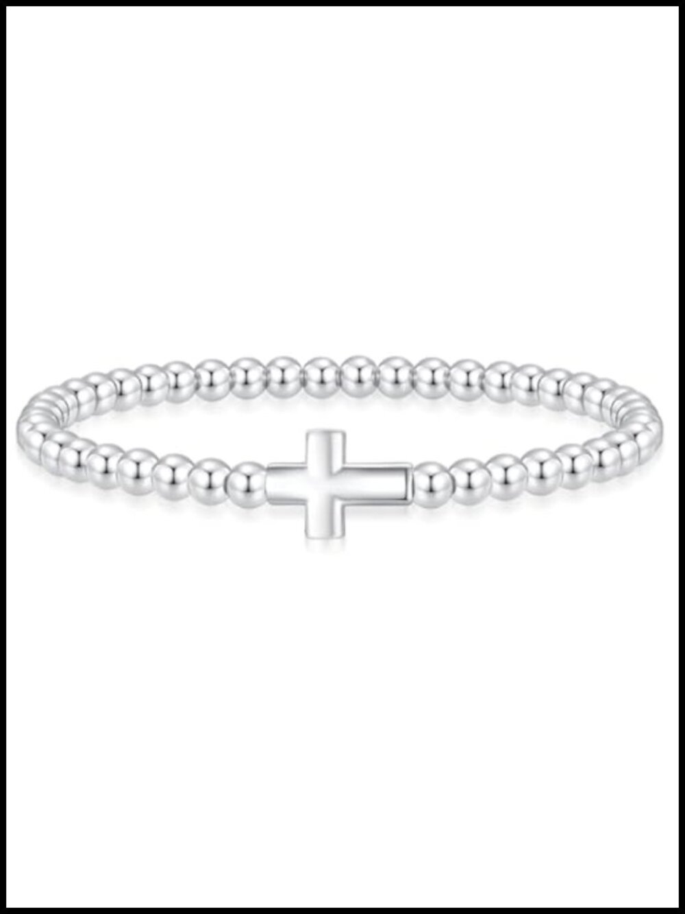 14K Silver Gold Plated Stretch Beaded Bracelets Cross Heart Bow Wave CZ Circle